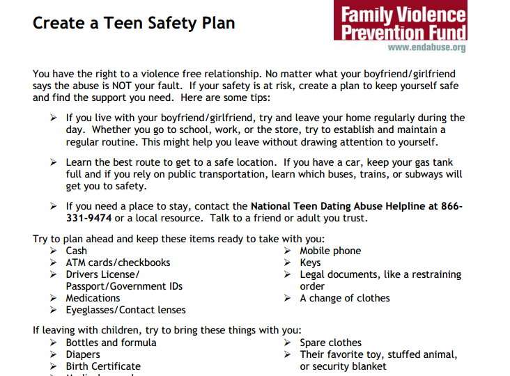 Create Teen Safety Plan 97